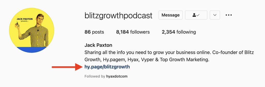 Blitz Growth Instagram Hypage Link in Bio