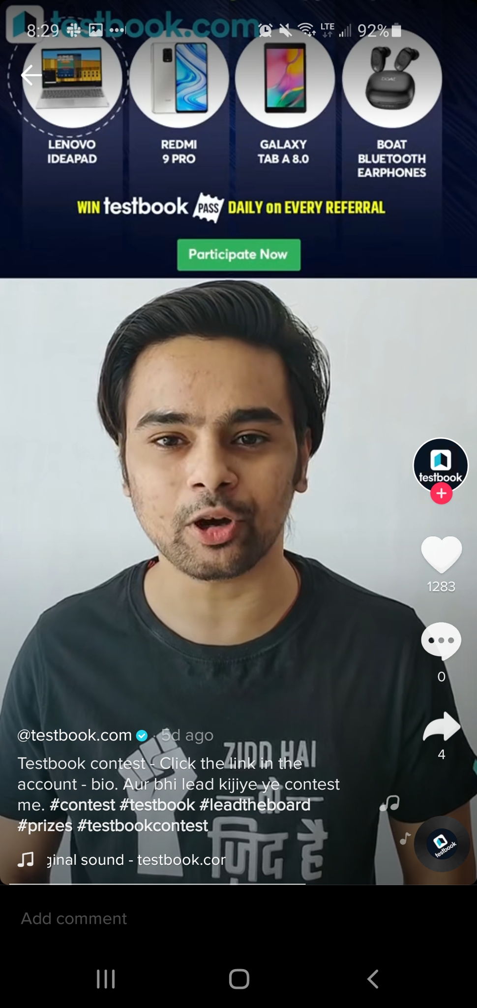testbook tiktok referral contest