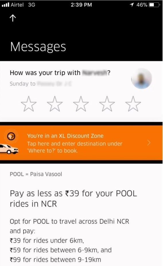 Uber estimate of the quality of their services