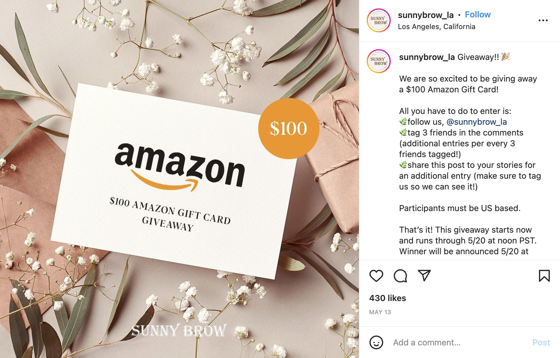 Sunnybrow Instagram Amazon Giveaway