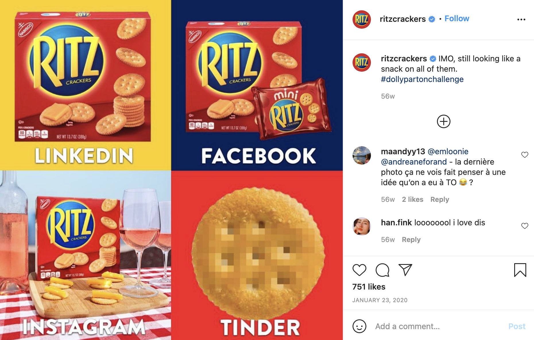 Ritz Crackers Instagram Post