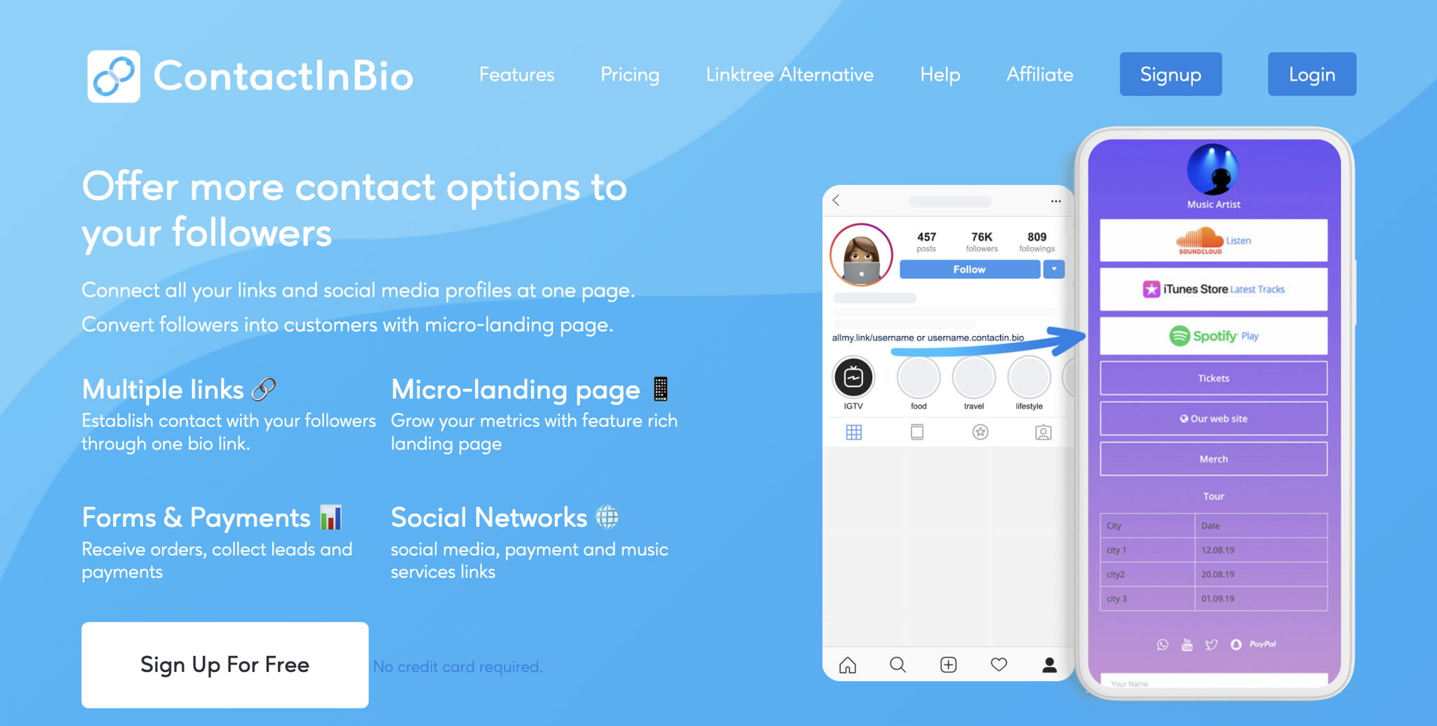 ContactInBio Music Template