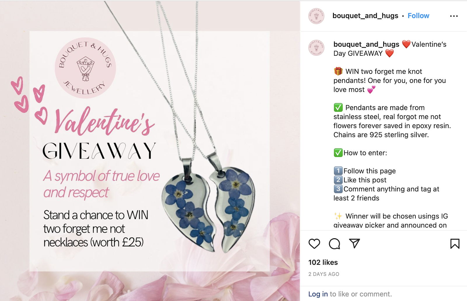 Bouquet & Hugs Jewellery Instagram Giveaway