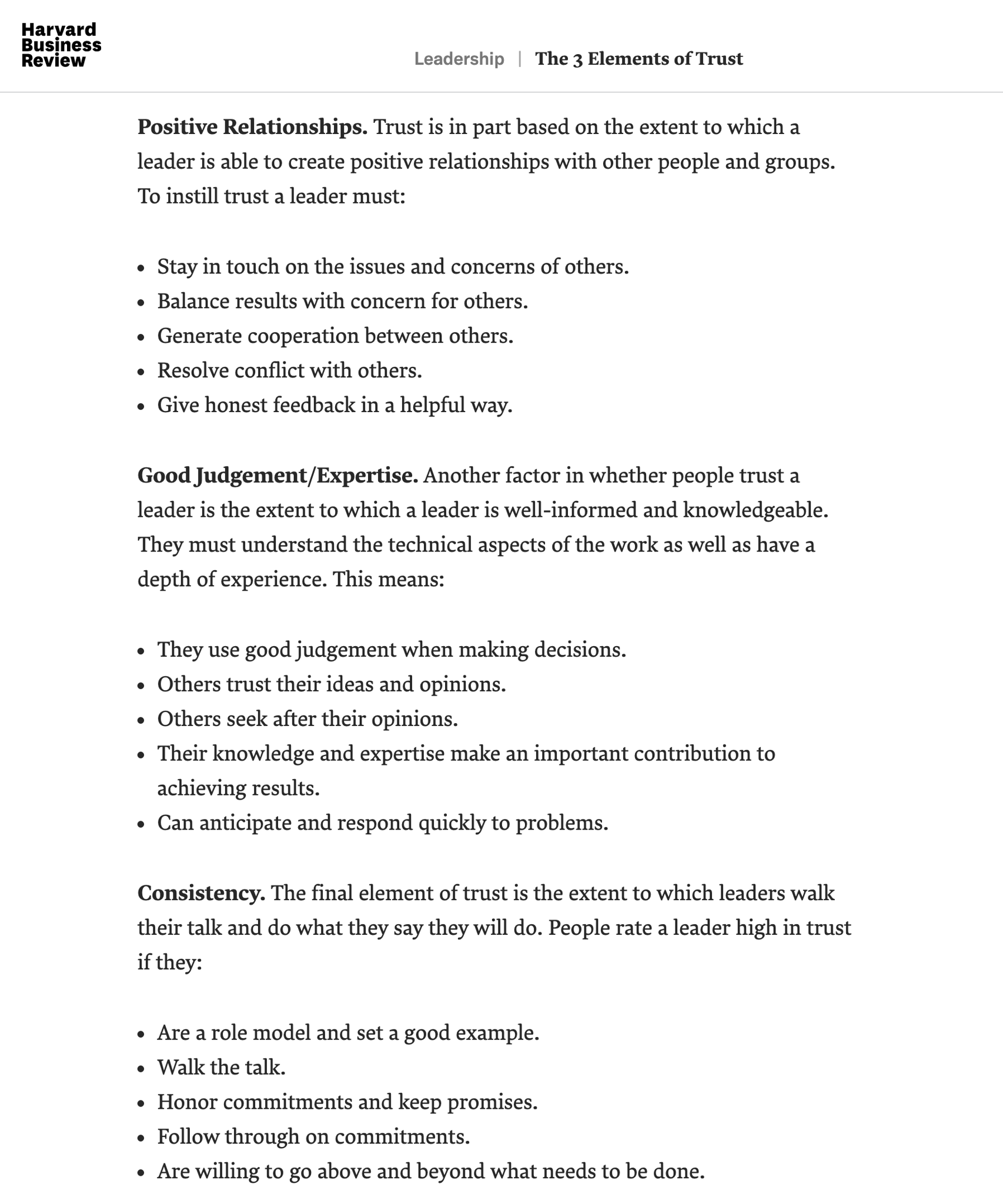 The 3 Elements of Trust HBR
