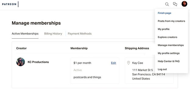 Patreon Manage Membership