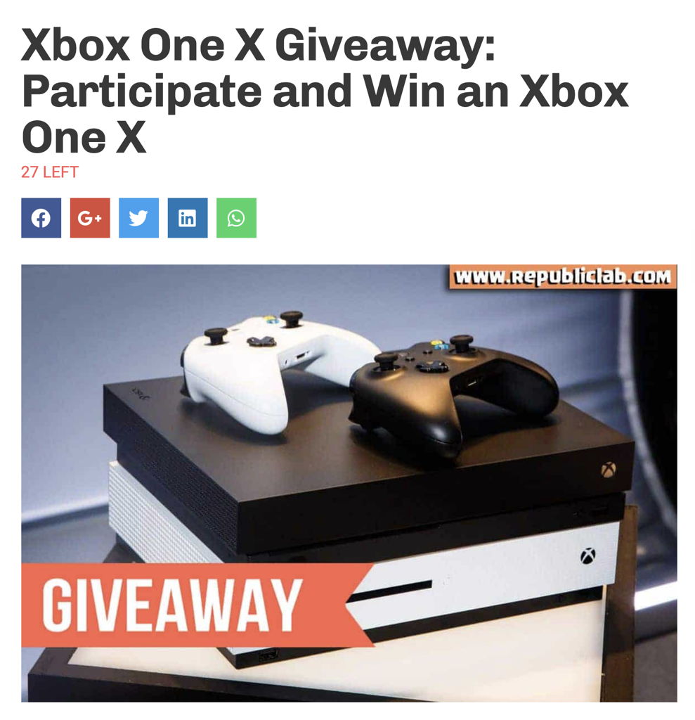 RepublicLab Xbox One X Giveaway Landing Page