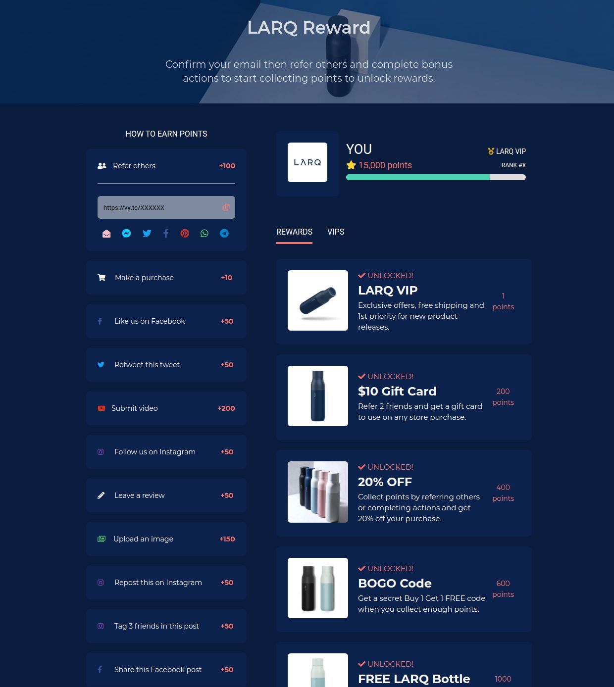 Larq reward program options