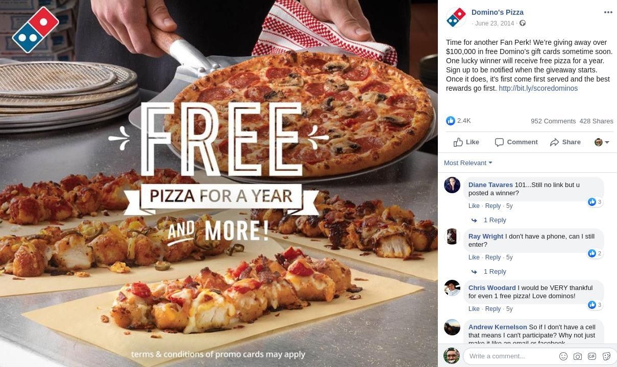 Dominos pizza giveaway facebook