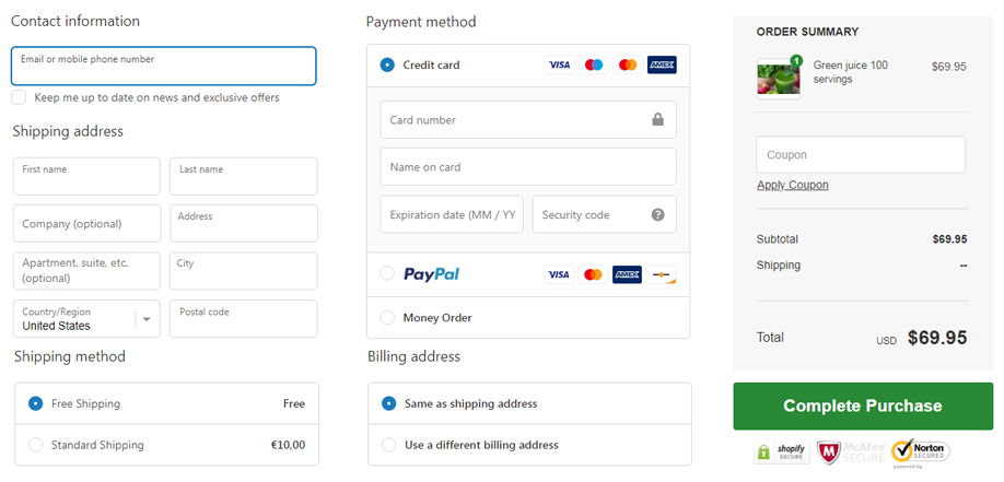 Shopify Checkout Process Example
