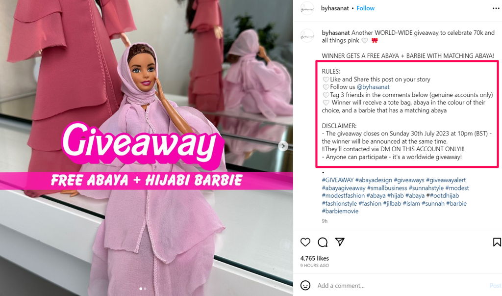 byhasanat Barbie Instagram Giveaway