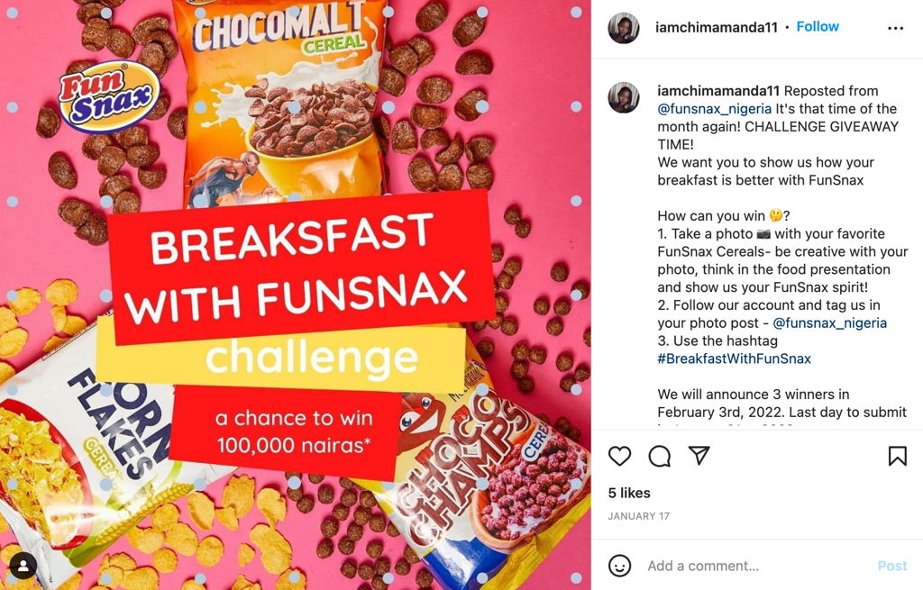 funsnax_nigeria instagram campaign