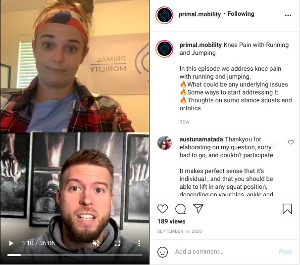 Primal Mobility Instagram live chat post