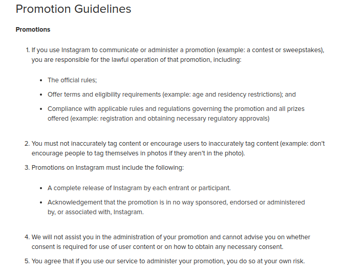 Instagram Promotion Guidlines