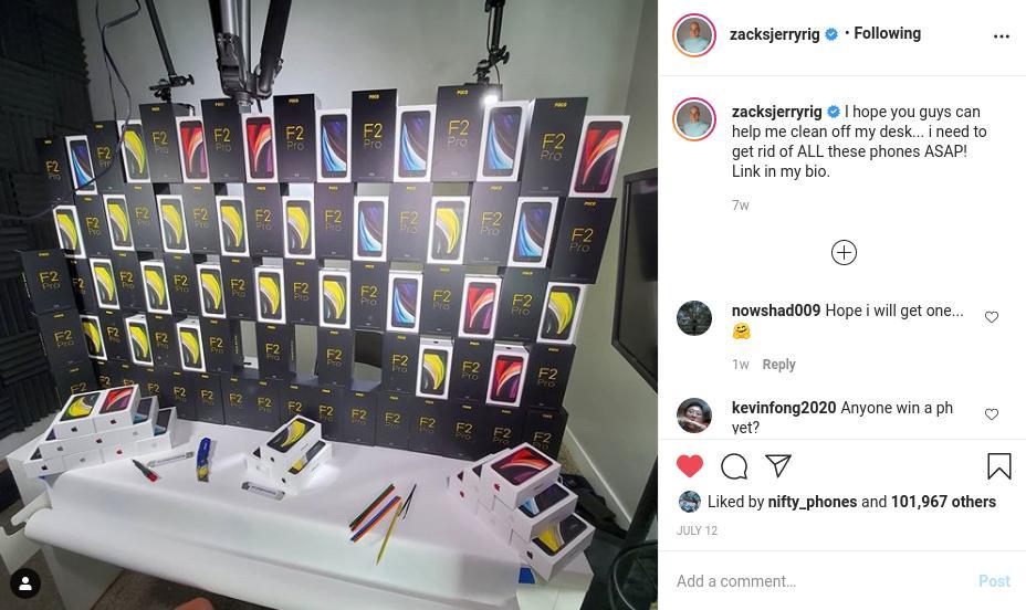 Jerry Rig Everything giveaway Instagram post