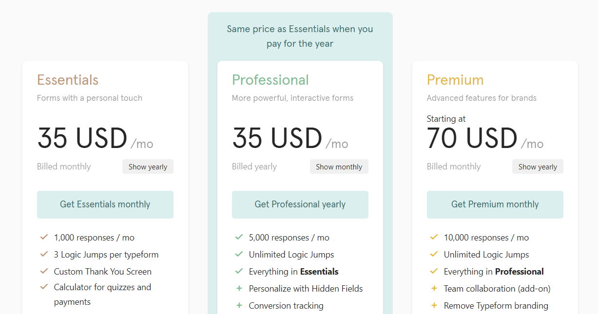 Typeform Pricing