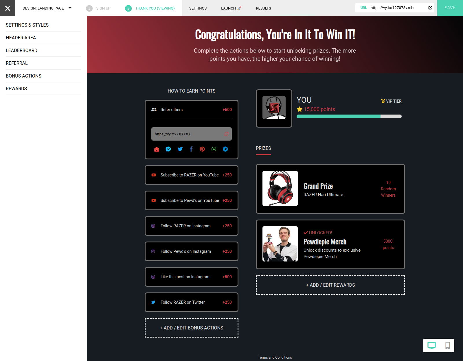 Pewdiepie Razer VYPER Giveaway Thank You Page