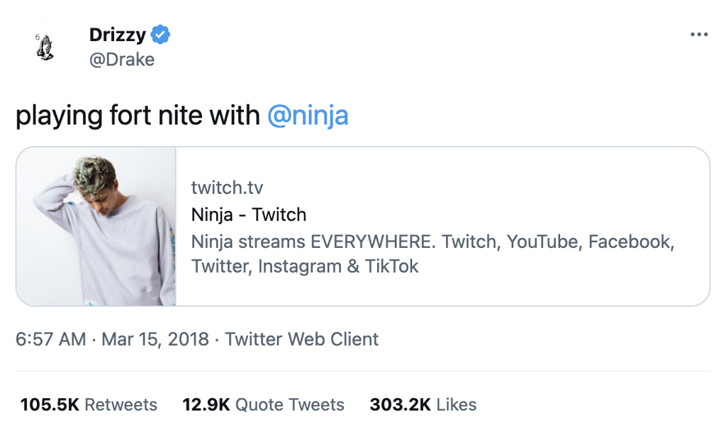 Drake Tweets an Update Playing Fortnite with Ninja