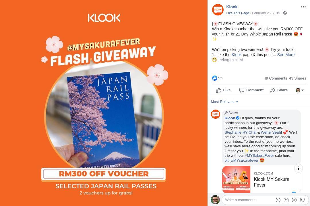 Klook Facebook Flash Giveaway