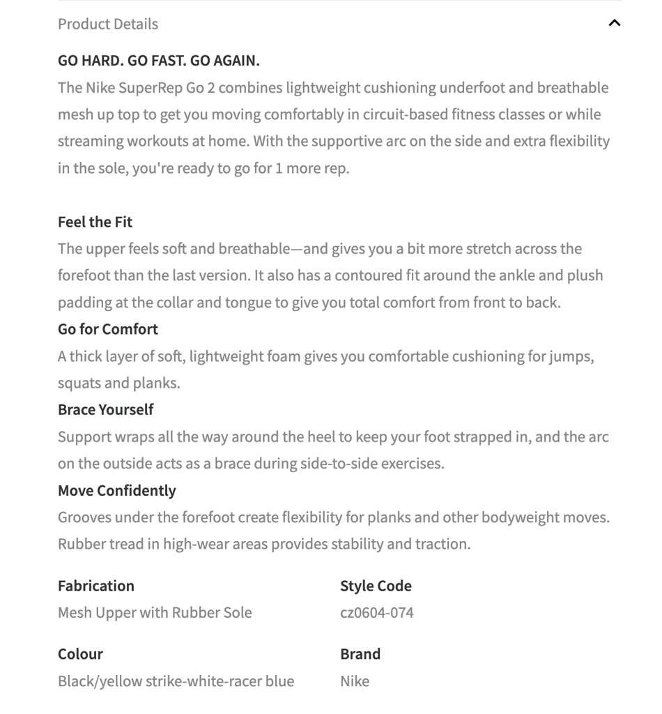 Nike Sneaker Product Description