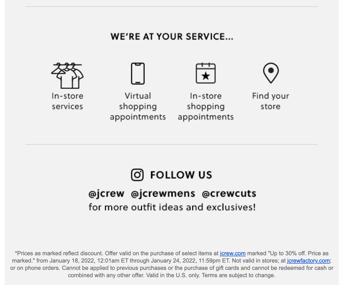 J. Crew Email Instagram Promotion