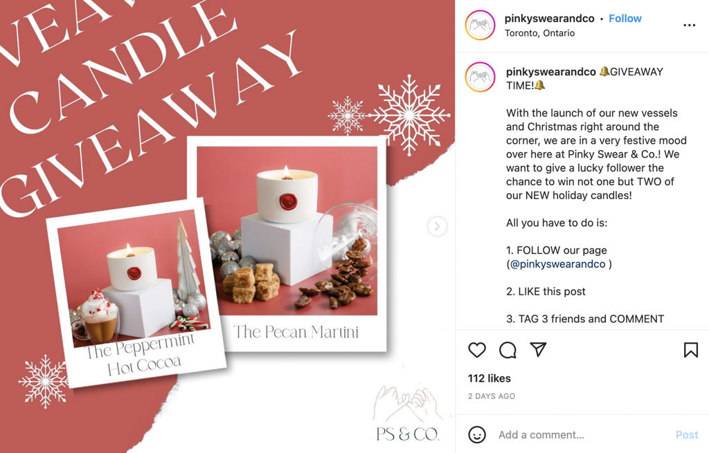 Pinkyswear and Co Instagram Candle Giveaway