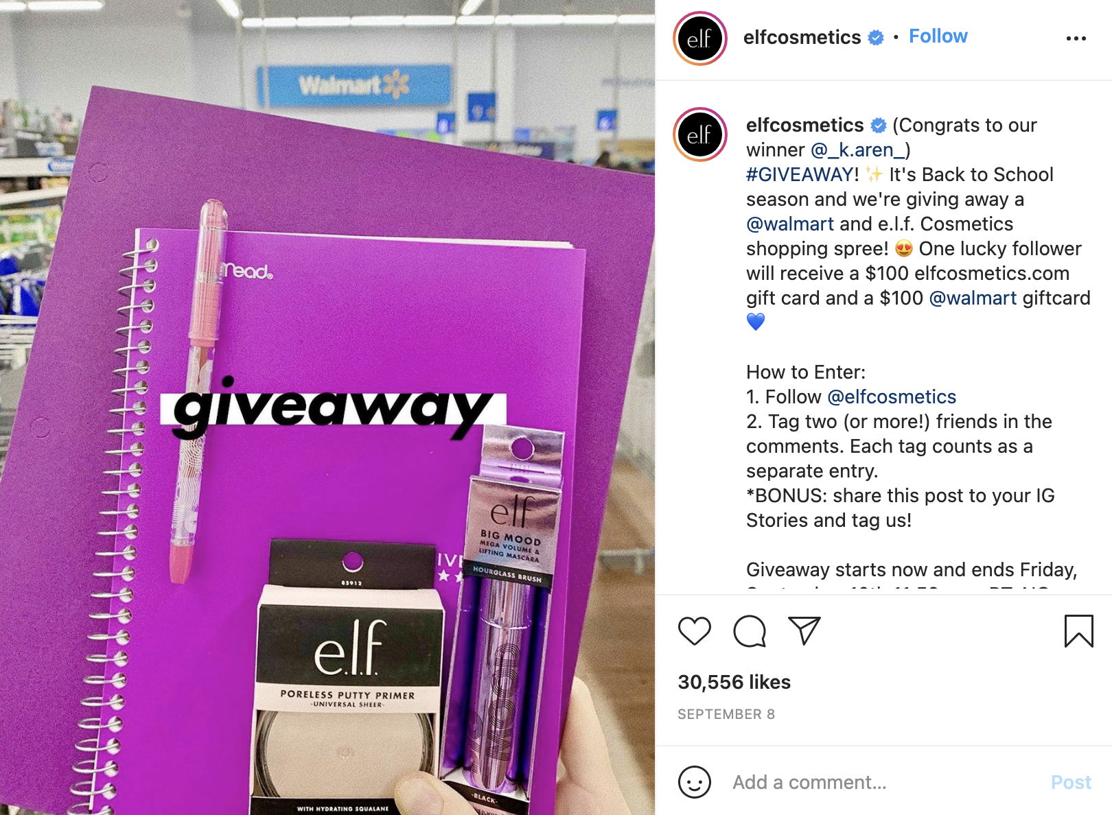 Elf Cosmetics Instagram Giveaway