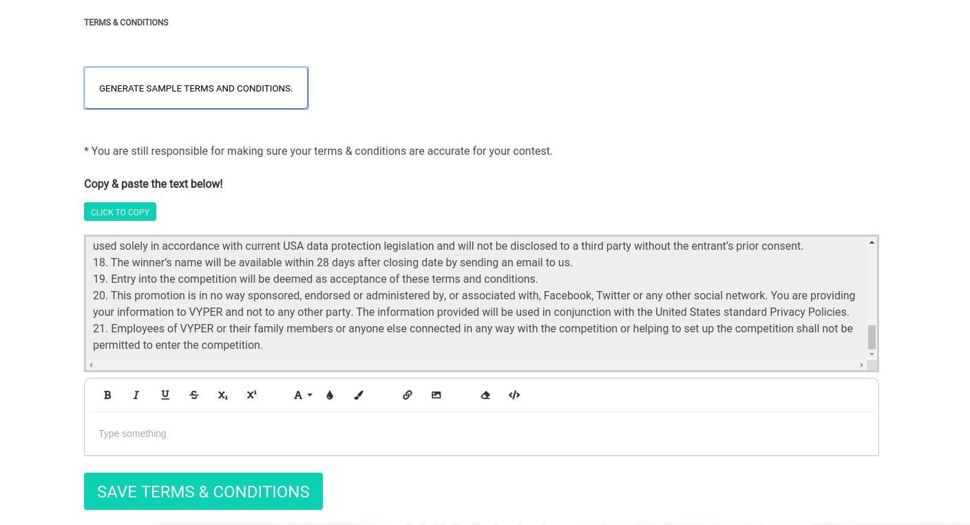 VYPER Terms and Conditions Generator