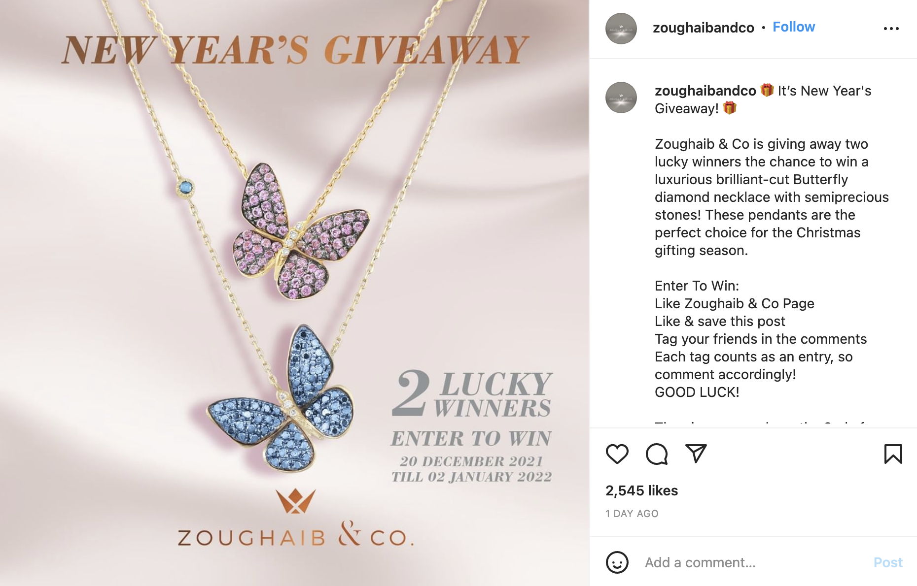 Zoughaib & co New Year giveaway on Instagram