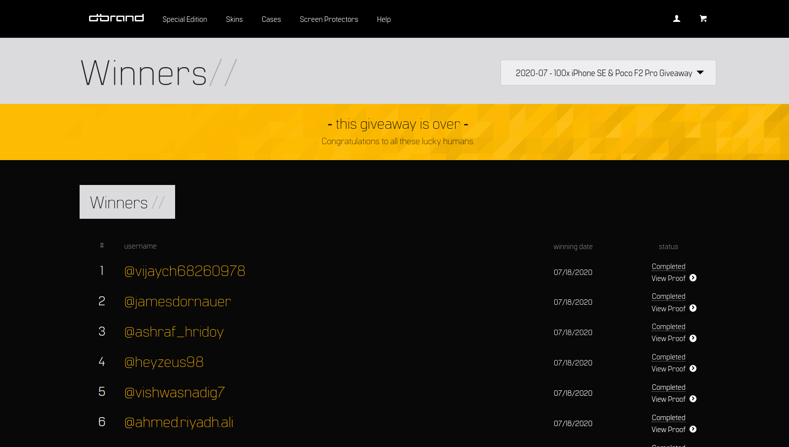 dbrand giveaway winners