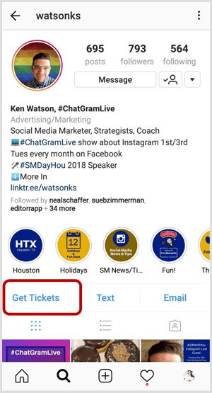 Call to action button Instagram