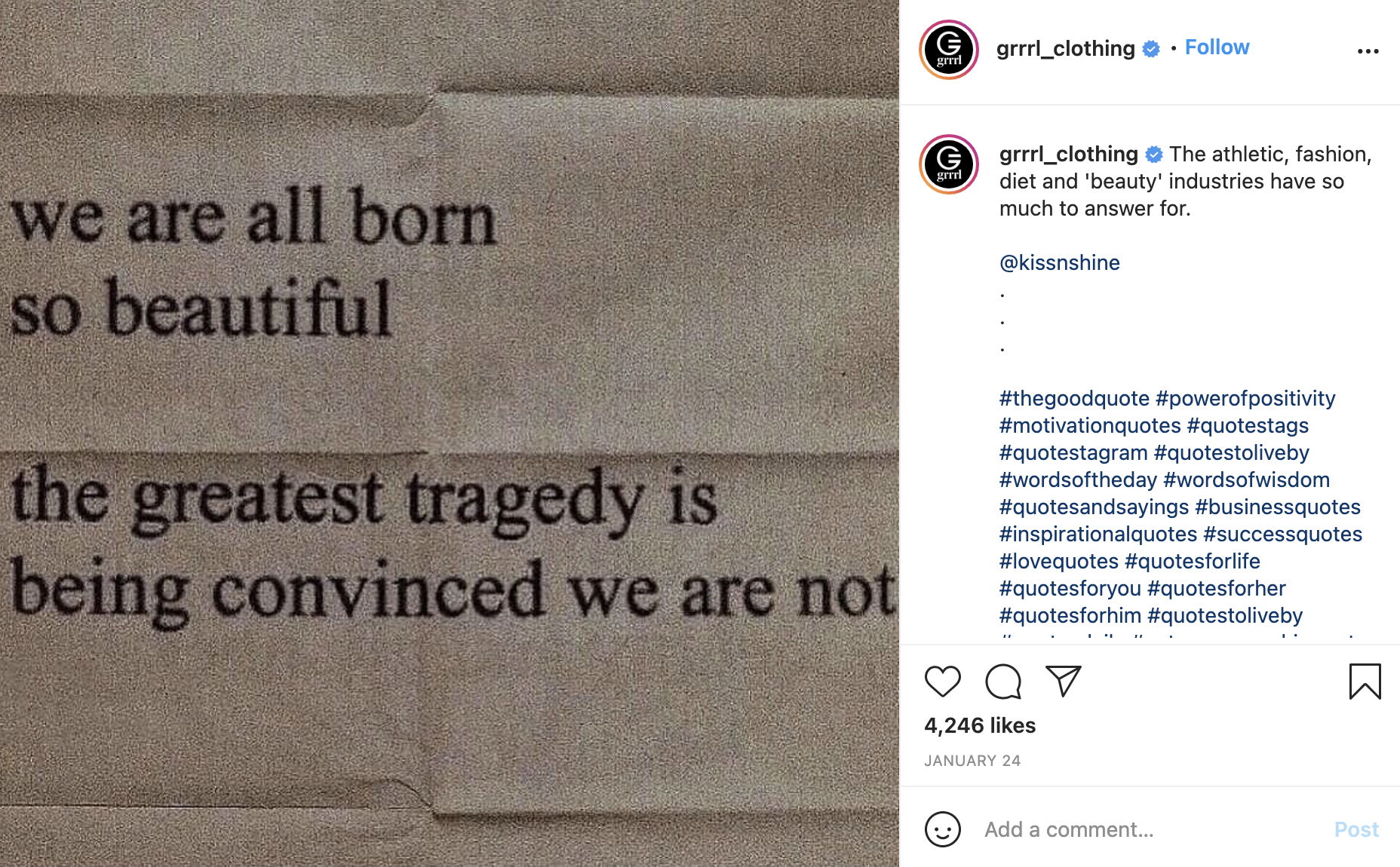 Grrrl Clothing Instagram post