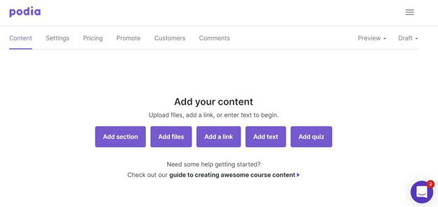 Podia Content page