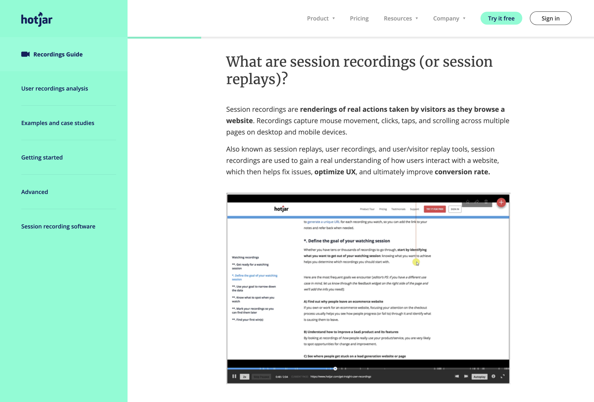 Hotjar Screen recorder