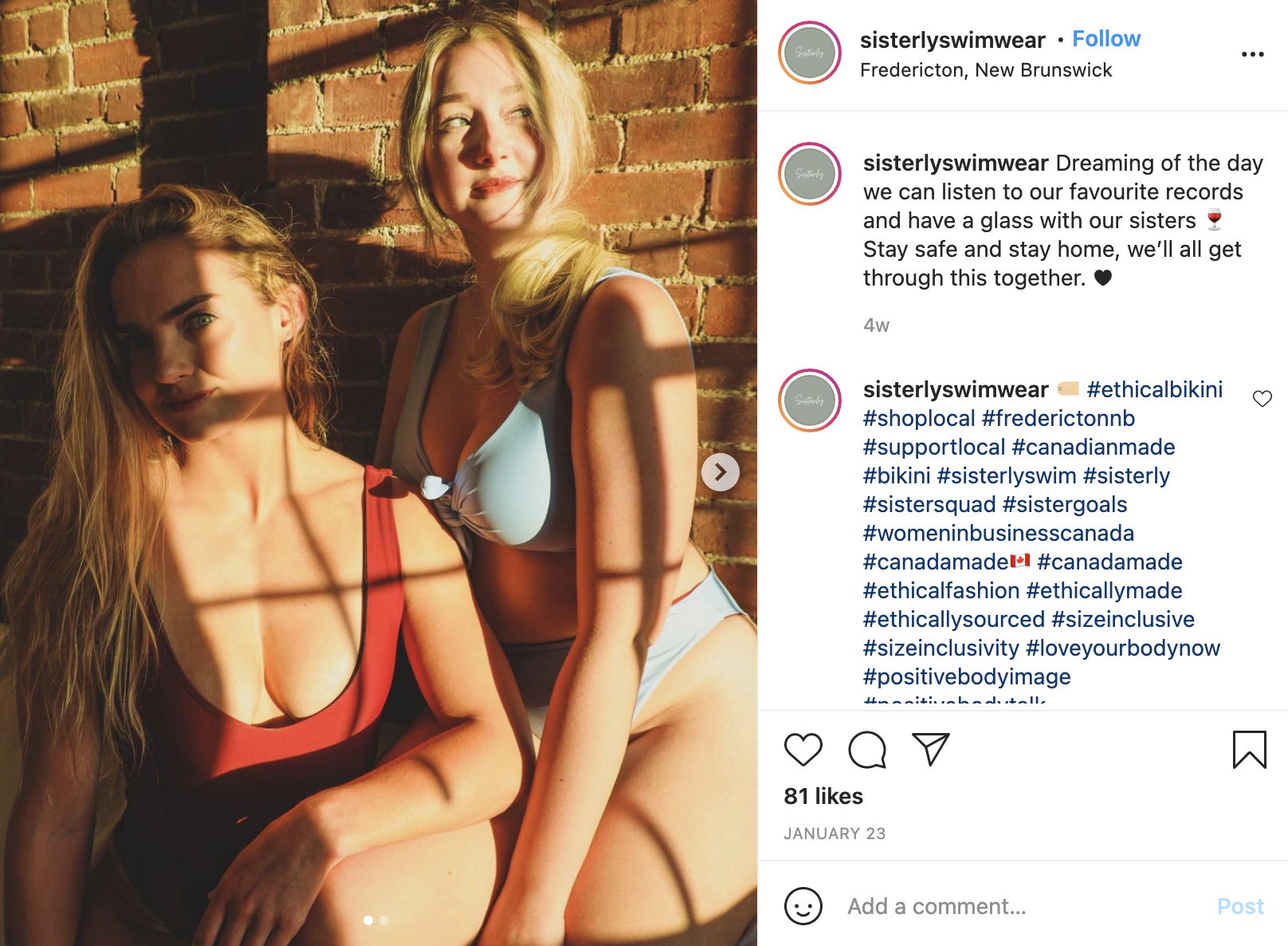 Sisterly Swimwear Instagram Post