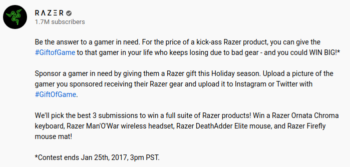 Razer gift of game giveaway
